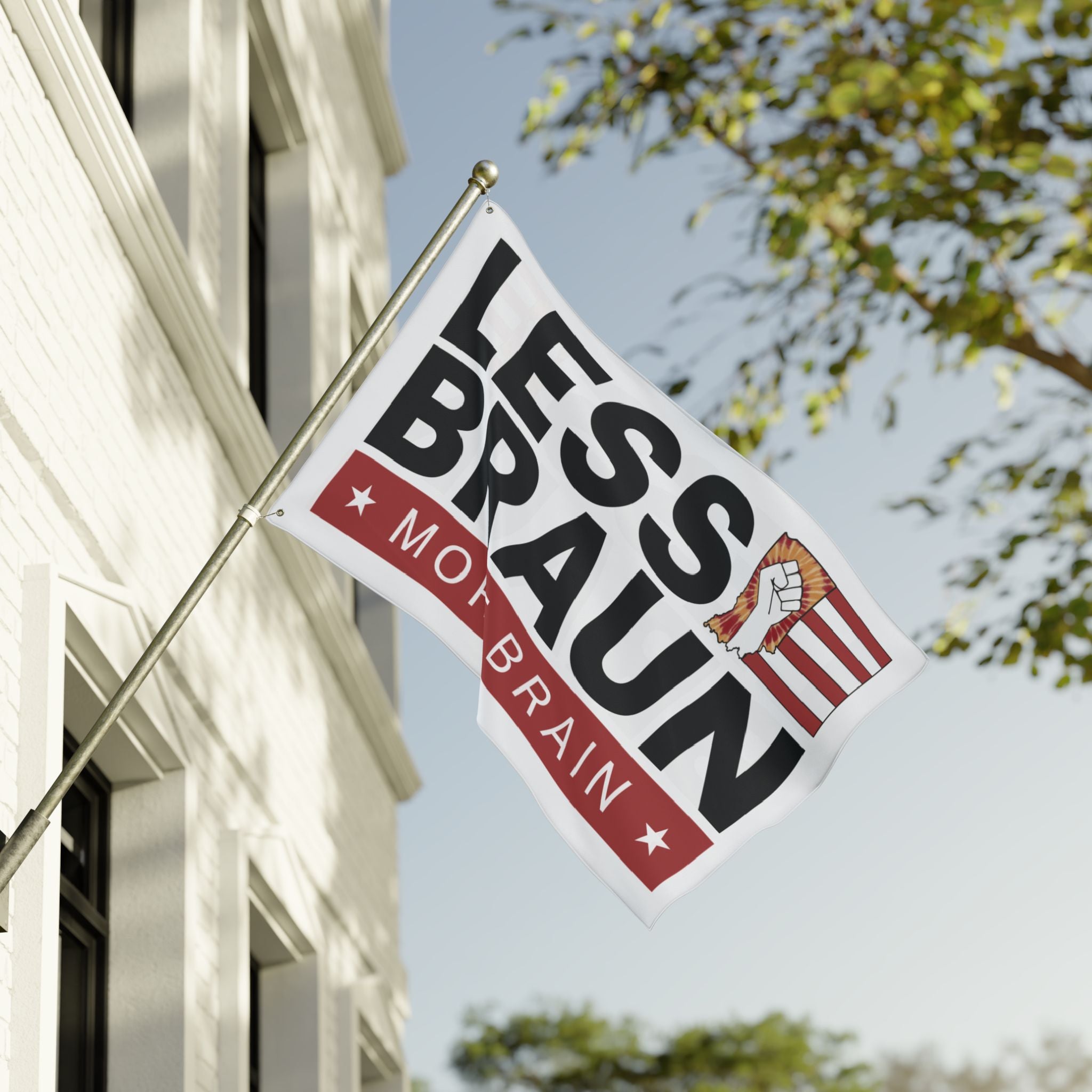 Less Braun, More Brain – Indiana Political Protest Indoor/Outdoor Flag