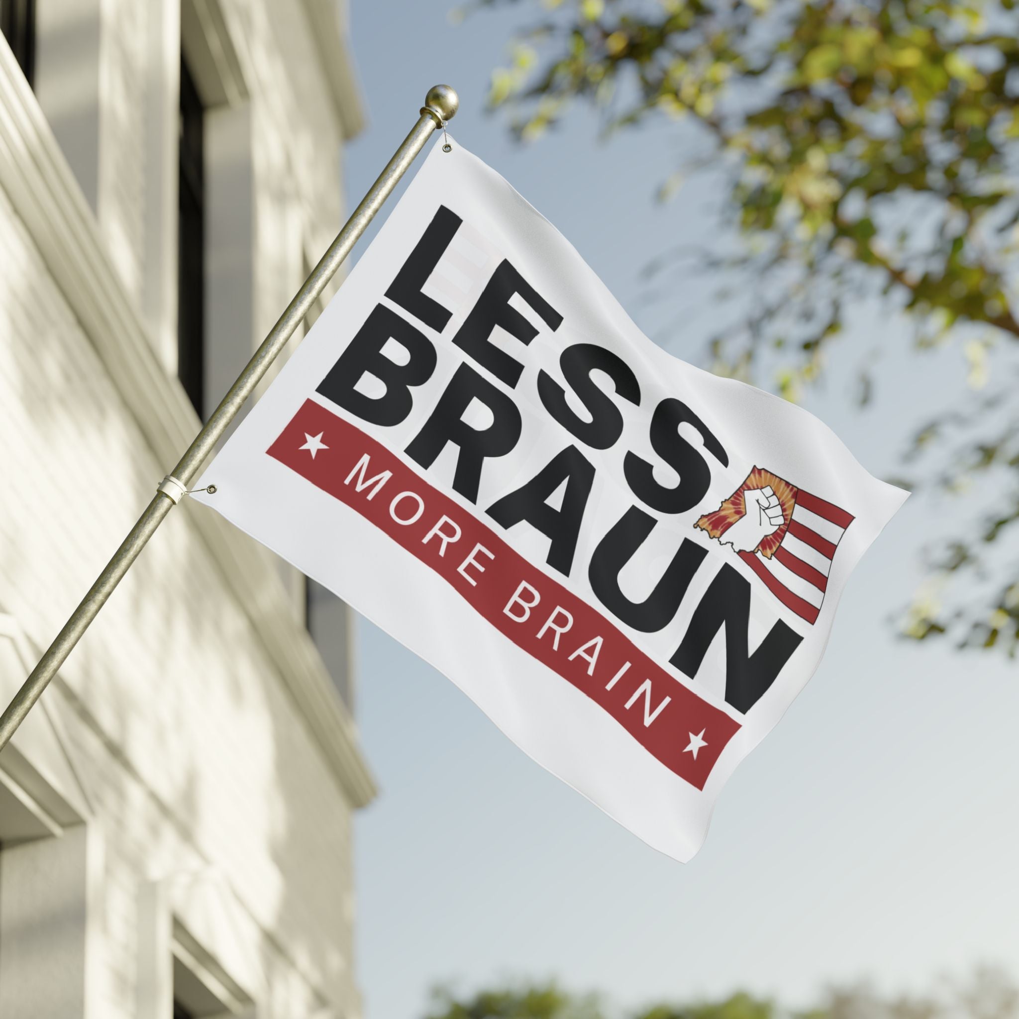 Less Braun, More Brain – Indiana Political Protest Indoor/Outdoor Flag
